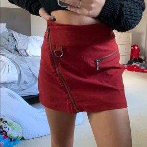 Red mini skirt with gunmetal embellishments